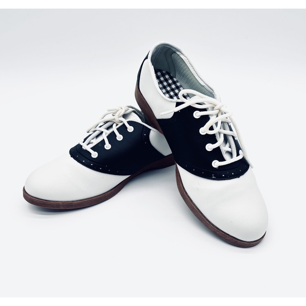 Predictions Saddle Shoes Womens 8.5 Black White Oxford Flat Retro 50s 135016